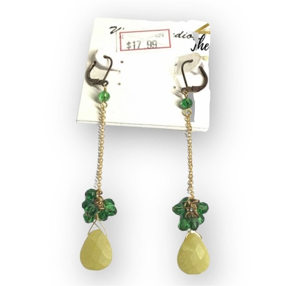 WA Studios Pineapple Dangle Earrings Lever Back Gold Faceted Pierced Costume - Picture 8 of 8